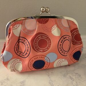 COACH Coral Polka Dot Kiss-Lock XL Cosmetic Pouch